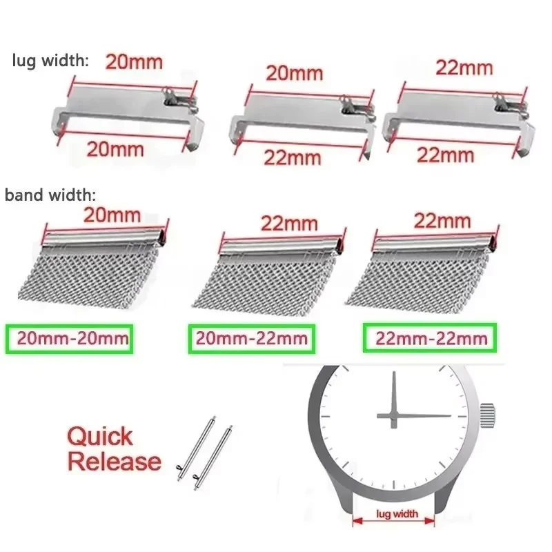 2 Stück Uhrenarmband-Adapter, Uhrenzubehör, 18 mm bis 20 mm, 22 mm, 20 mm bis 18/20/22 mm, 22 mm bis 22 mm, Schnellverschluss-Stiftverbinder – Detail 1