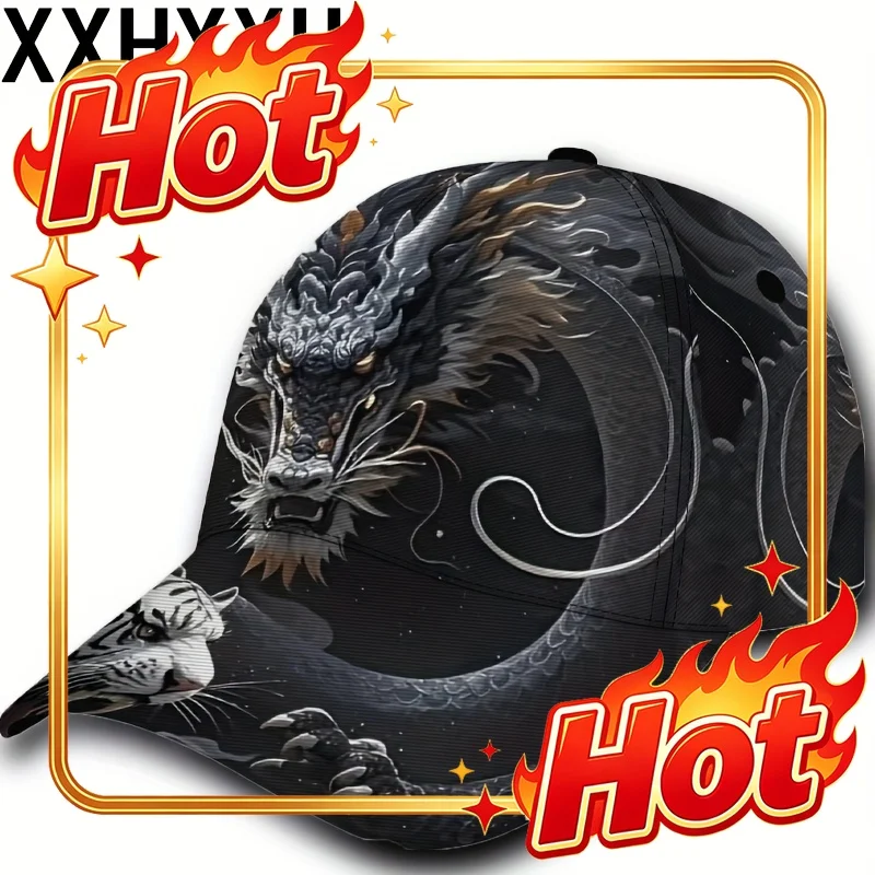 Custom 1pc Adjustable Breathable Baseball Cap With Fierce Dragon Head Design - Lightweight PET & Polyester Hat For Outdoor