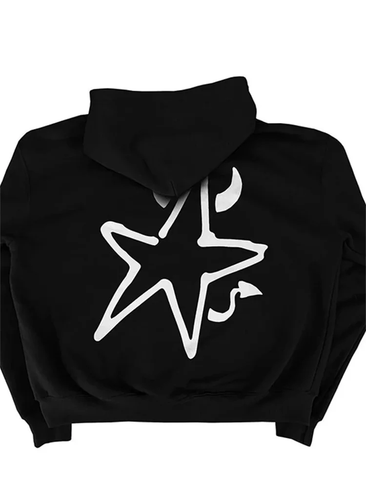 

Hip Hop Men's hoodie Hooded zipper Jacket Gothic star Printing oversized fashion punk Y2k Streetwear Harajuku vintage black tops