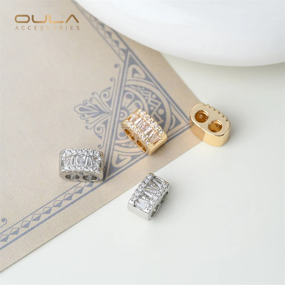 

1pcs 14K Precious Gold Inlaid Zircon Oval Double-hole Partition Beads Diy Handcrafted Pearl String Jewelry Accessory Material