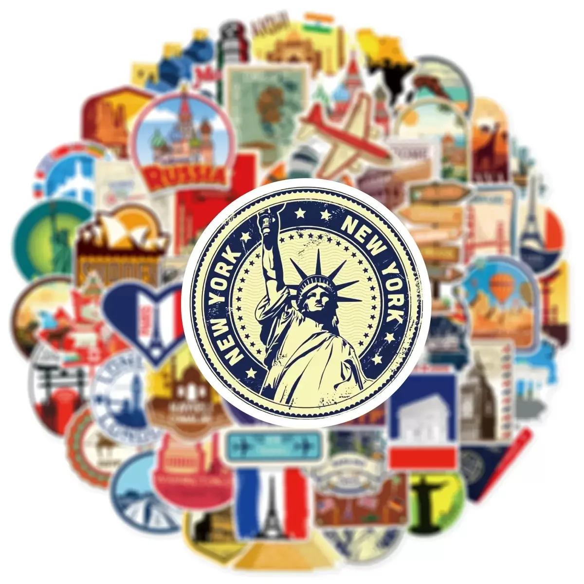 10/50PCS ที่มีชื่อเสียงของโลกท่องเที่ยวเมืองแลนด์มาร์คสติกเกอร์กันน้ำไวนิลสติ๊กเกอร์สำหรับขวดน้ำแล็ปท็อปกระเป๋าเดินทางสเก็ตบอร์ดสติกเกอร์