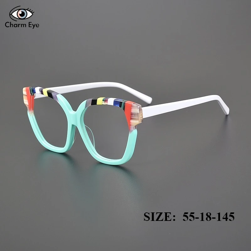 

Новые женские очки с цветными блоками ручной работы из ацетата в стиле ретро, мужские большие оправы для близорукости, анти-синий свет, меняющие цвет оправы для очков
