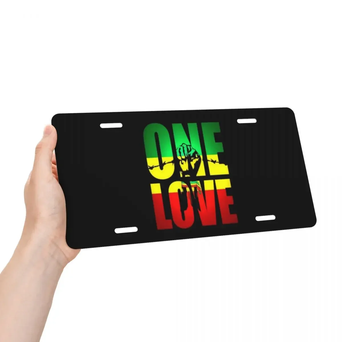 One Love Jamaica Reggae License Plate Personalized Decorative Car Front License Plate Cover Aluminum Vanity Tag 6x12 Inch