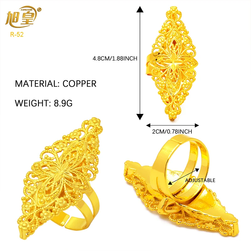 Dubai 24k Gold Color Luxury Jewelry Rings for Women Arabic New Anniversary Wedding Party Gifts Original Rings