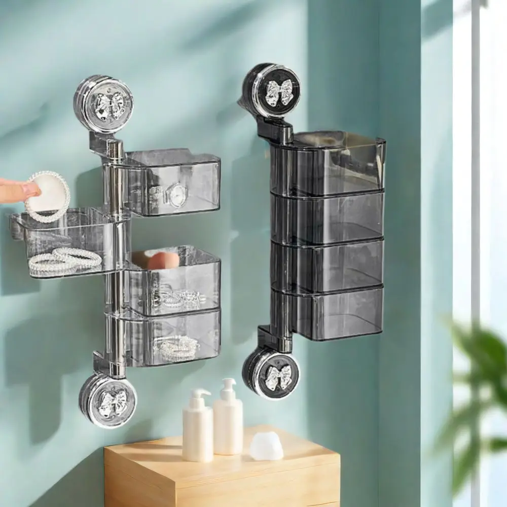 

Plastic Suction Cup Rotating Jewelry Box Wall Mounted Moisture-proof Multilayer Jewelry Box Large Capacity Cute