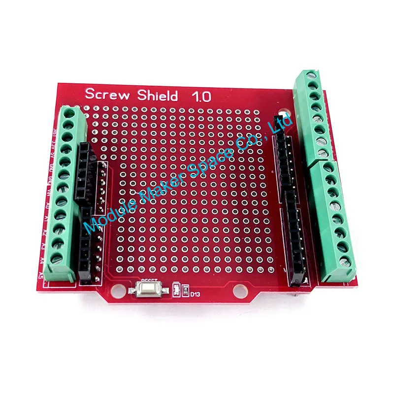 Прото-винтовой щиток для Arduino, кнопка сброса с открытым исходным кодом, D13, светодиод, новинка для макетной платы, терминал 3,81, двусторонняя печатная плата, SMT, припой, сделай сам
