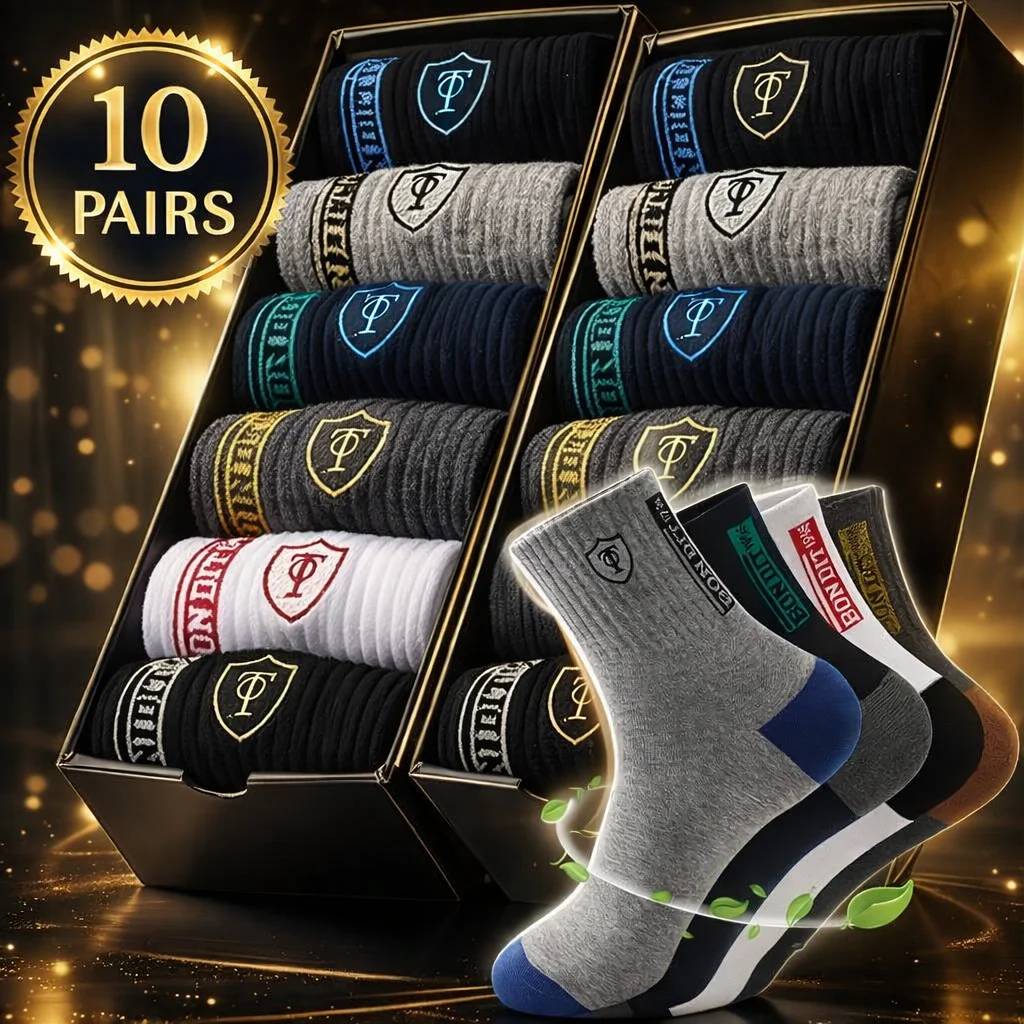 10 Pairs Men\'s All-Season Sports Socks Comfortable Breathable Soft Casual Crew Socks for Daily Wear Autumn Winter