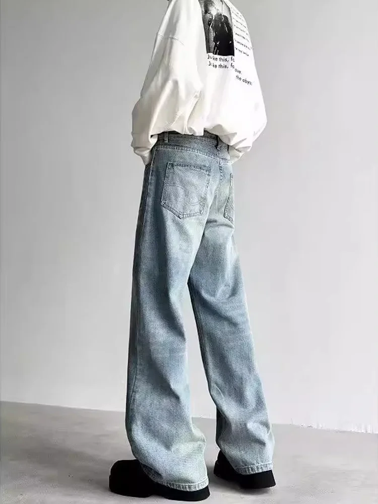 

Light Wa Slim Fit Wide Leg Men's Jeans Spring Autumn High Waist Loose Straight Knife Dragging Pants American Sle