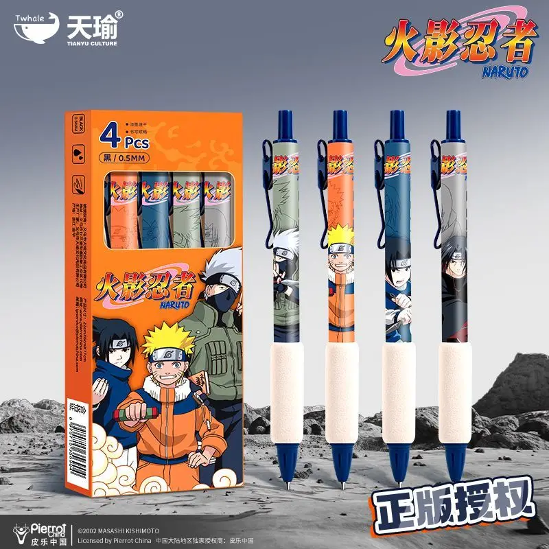4Pcs Anime Naruto Ballpoint Pen, Gel Pen, Push-Action Type, Black Ink, Exam Pen, Student Stationery, Uzumaki Naruto
