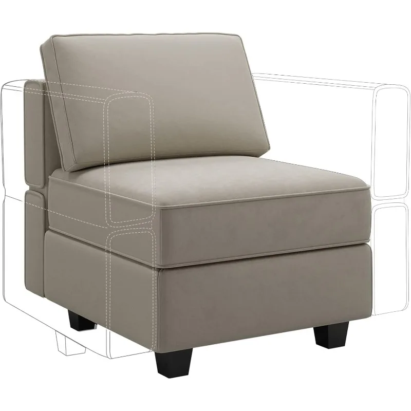 Grey Sofa Middle Module with Storage Accent Armless Chair for Modular Sectional Sofa Couch Velvet