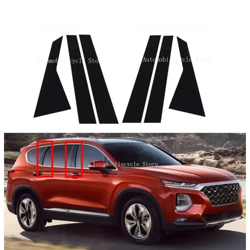 6PCS Glossy Black Pillar Posts Fit For   Hyundai Santa Fe 2019 2020 2021 2022   Window Moulding B C Center Sticker Cover
