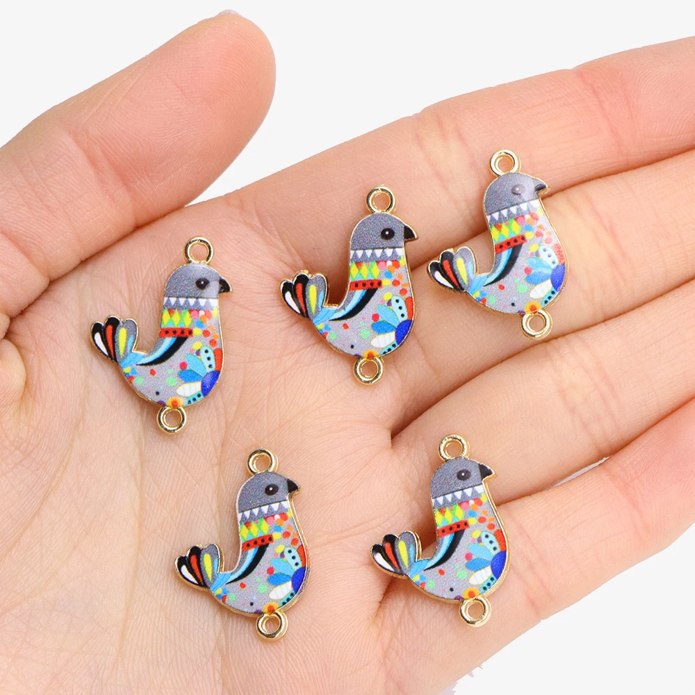 10Pcs Colorful Enamel Peace Pigeon Connector Alloy Metal Pendant for Necklace Bracelets Jewelry Connector DIY Craft Accessories image 6