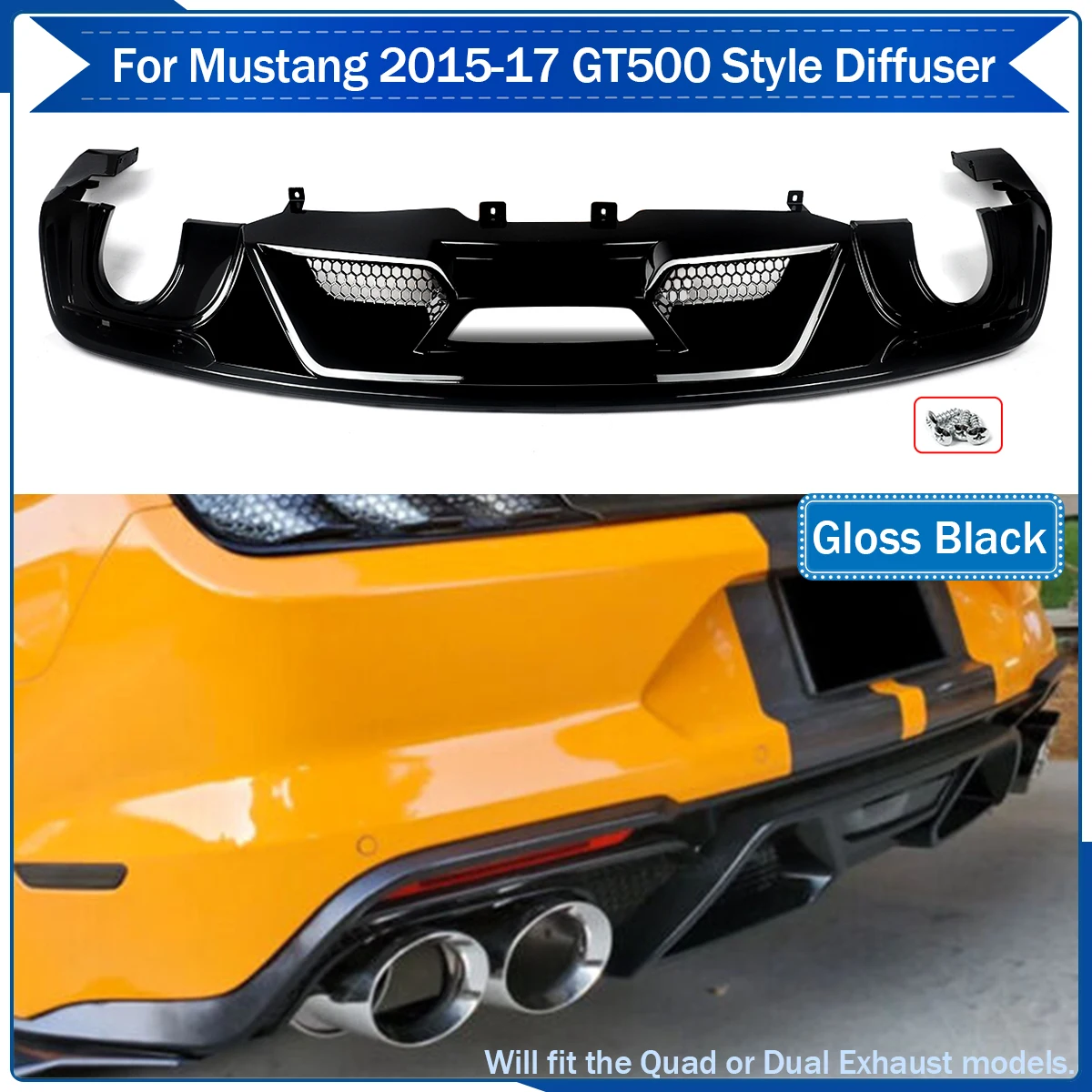 GT500 Style Fits 2015 2016 2017 Ford Mustang Gloss Black Car Rear Bumper Diffuser Lip Valance ABS Car Accessories