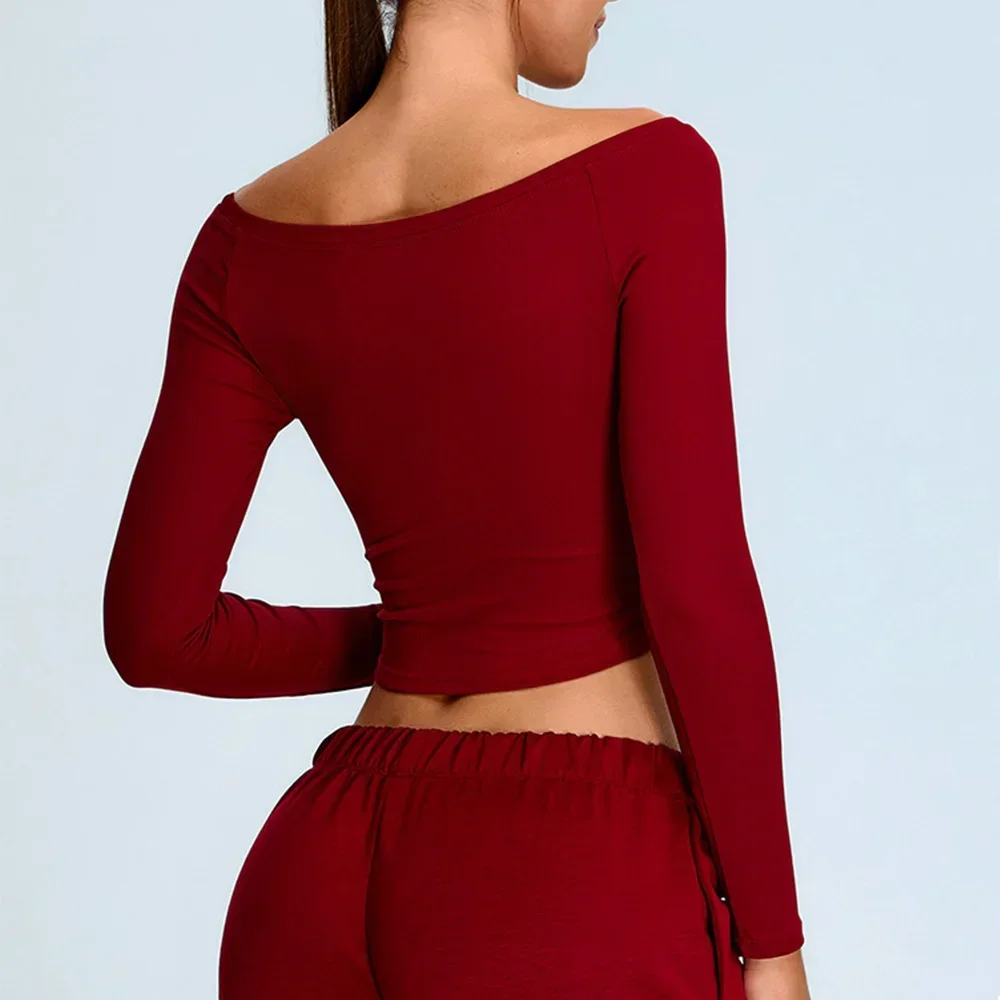 Off Shoulder Long Sleeve Yoga T-shirts Women Solid Sports Tops Gym Workout Running Shirts Sexy Quick Dry Fitness Gym Sport Wear