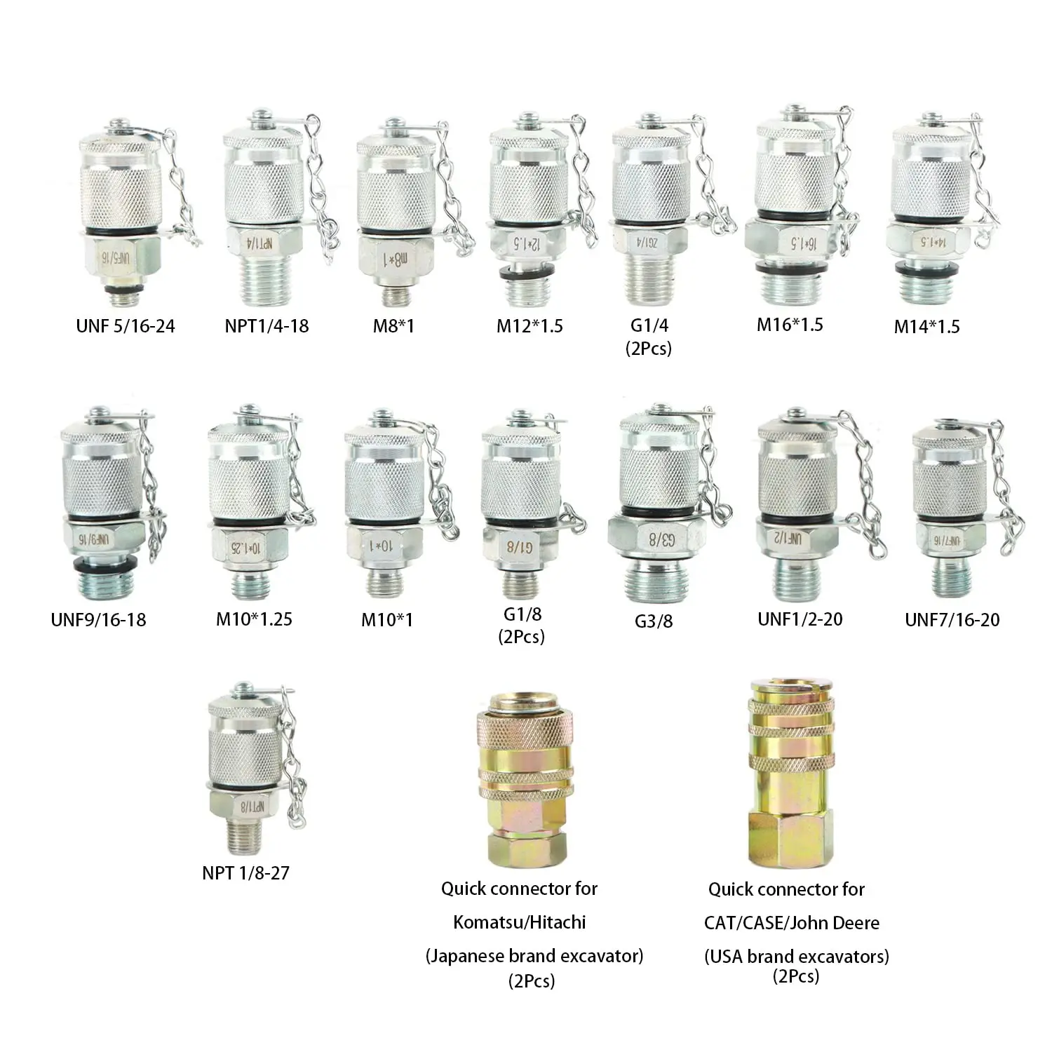 70P Digital Hydraulic Pressure Test Coupling Kit w/ 2pc 70MPa/ 16MPa Gauges 22 Test Couplings 3 Test Hoses for Caterpillar John