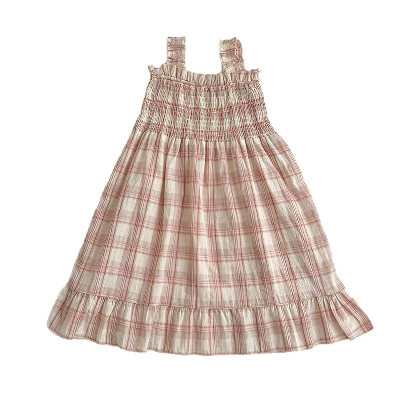 2026 Summer New Girls' Gentle Style Pleated Shoulder Strap Mid Length Cotton Dress 5