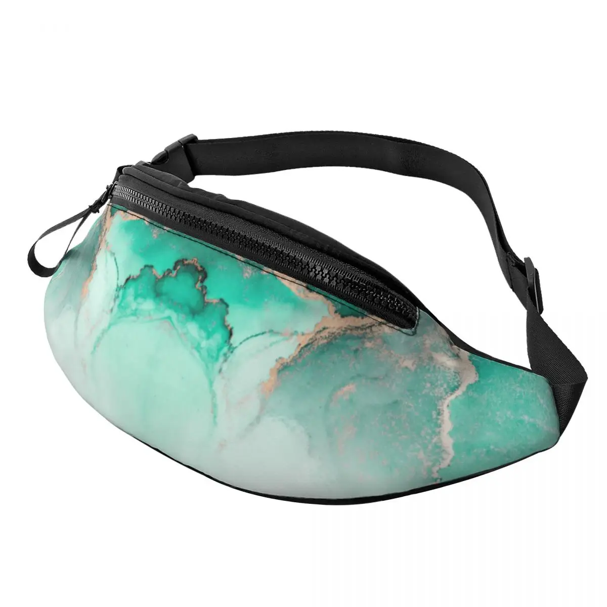 Green Gold Marble Fanny Pack Women Men Casual Crossbody Waist Bag for Hiking Phone Money Pouch