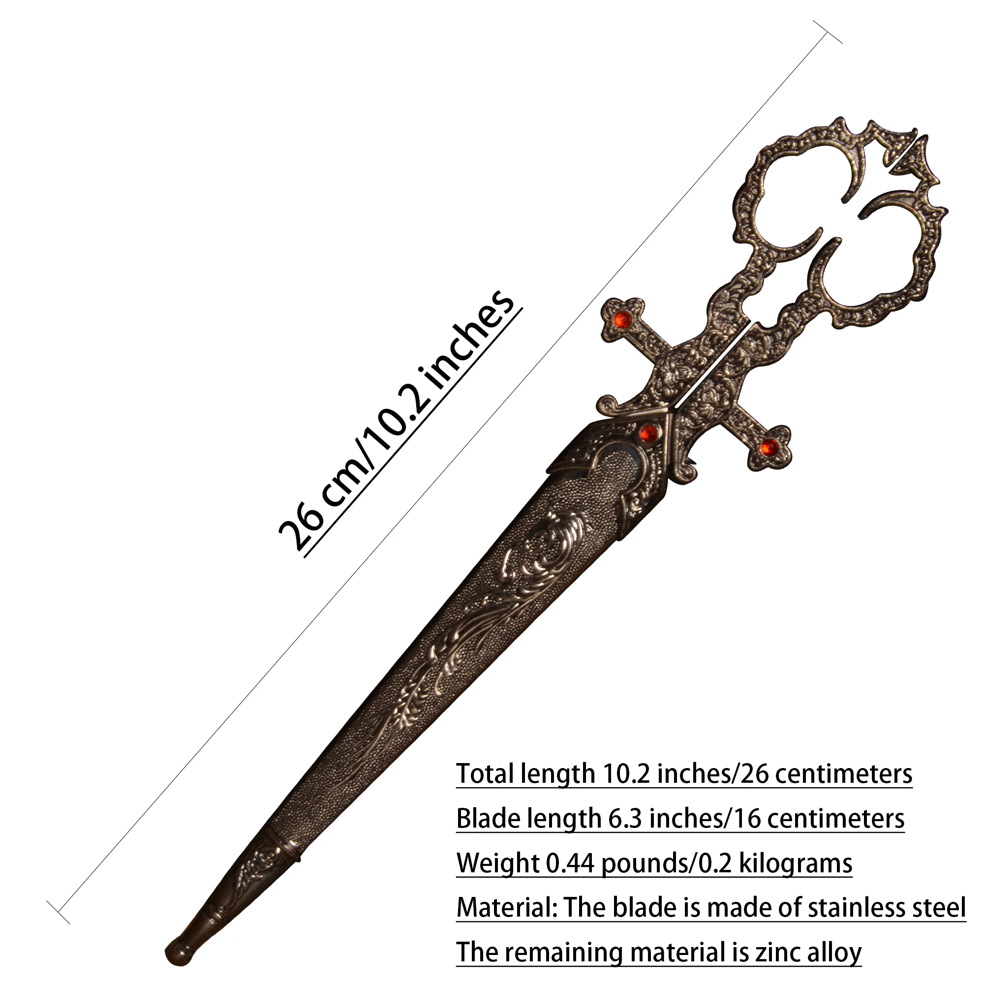 10.2in Mini ดาบสั้น/ยุคกลางกรรไกรดาบ/ใบมีดโลหะ/ของสะสม/เงิน