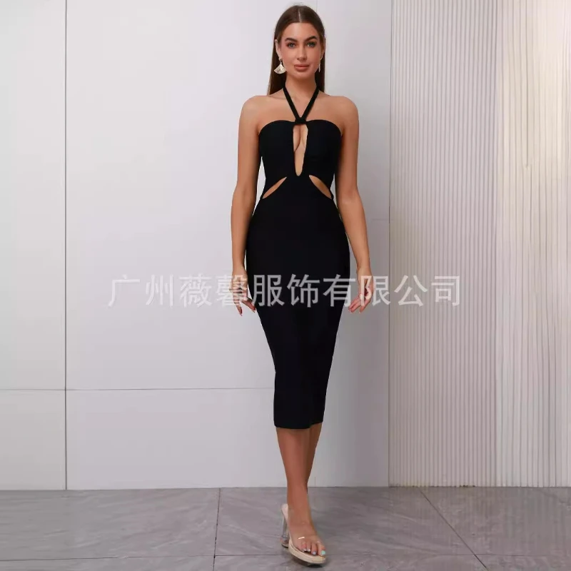 

2024 New Sexy Sleeveless Halter Ruched Bodycon Dress Women Bandage Long Dresses Skinny Stretchy Party Vestidos Ropa De Mujer