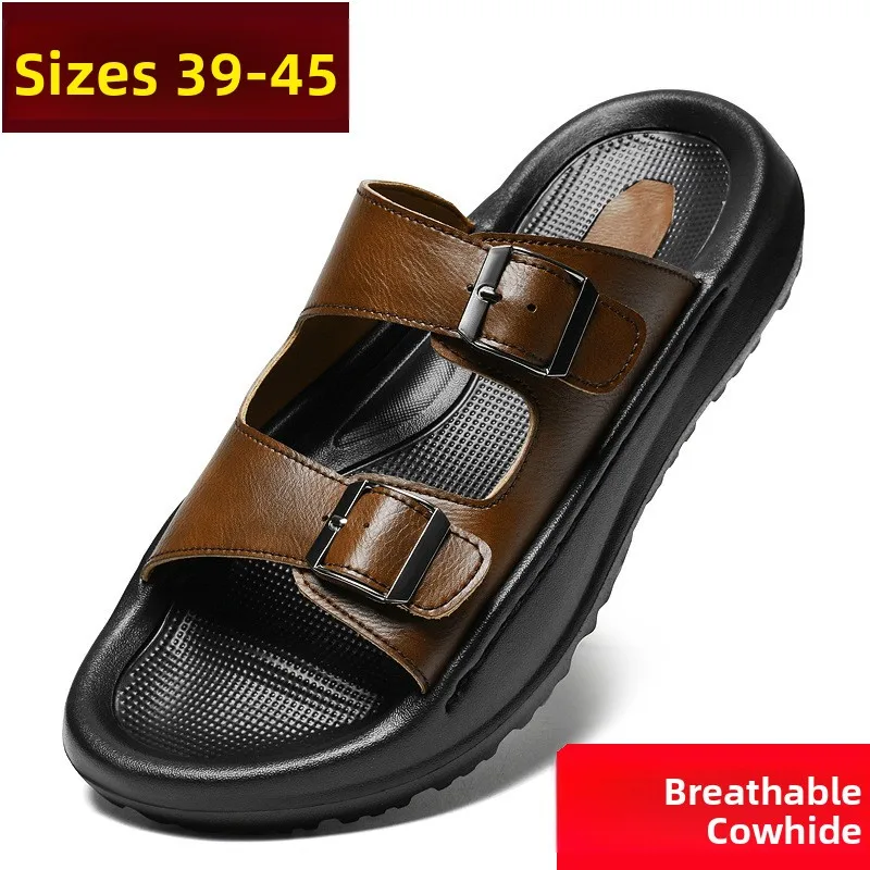 

Men's Summer Outdoor Wear Genuine Leather Sandals Casual Sports Beach Anti-slip Wear-resistant Fashionable Slip-On Shoes