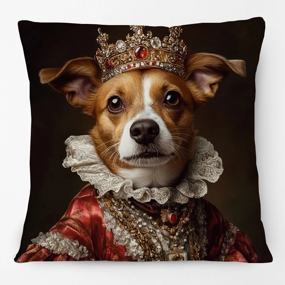 European Royal Dog Cosplay Suit Animals Portrait Poster Cushion Covers Pillowcase for Sofa view 4