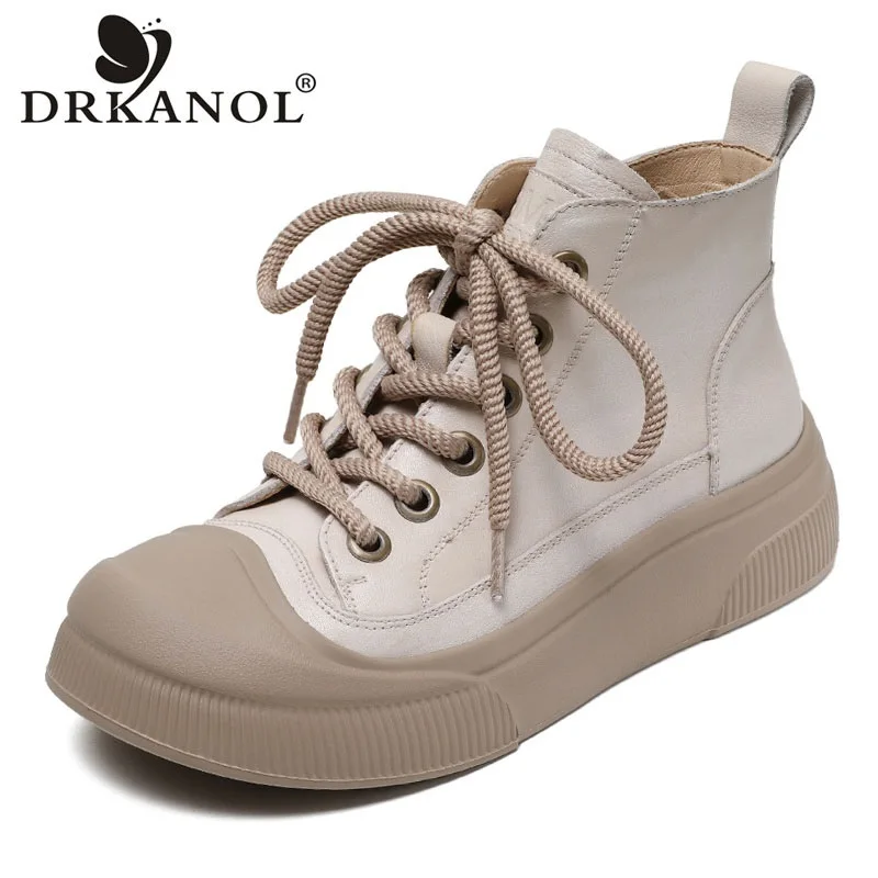 

DRKANOL 2024 Fashion Chunky Platform Ankle Boots For Women Genuine Leather High Top Casual Sneakers Women Lightweight Shoes