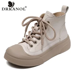 DRKANOL 2024 Fashion Chunky Platform stivaletti per donna scarpe da ginnastica Casual alte in vera pelle da donna scarpe leggere