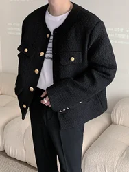 레트로 싱글 버튼 남성 재킷, 세련된 트위드 숏 캐주얼 스타일, 봄 가을 한국 버전, 코코 샤넬 영향