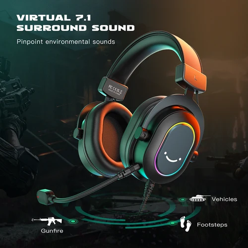 Imagen 2 del producto Fifine-auriculares dinámicos RGB para videojuegos, cascos supraaurales con micrófono, sonido envolvente 7,1, PC, PS4, PS5, 3 opciones EQ, juego, película, música