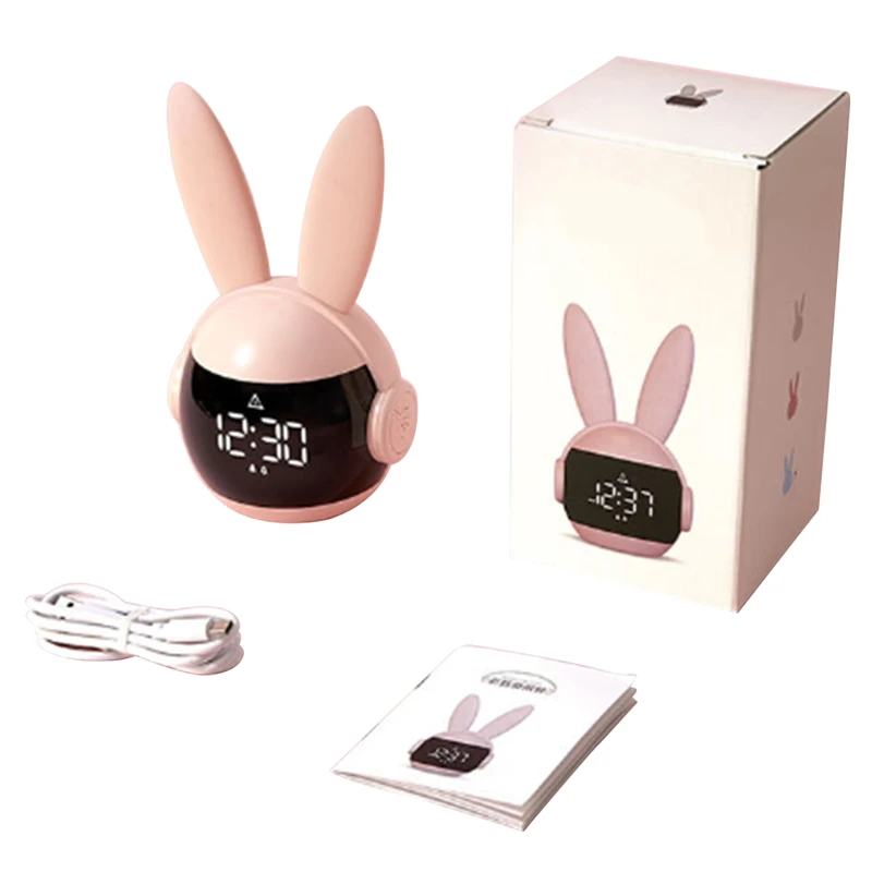 1 Piece Kids Bedroom Alarm Clock Cute Bunny Wake Up Light Alarm Clock Rechargeable