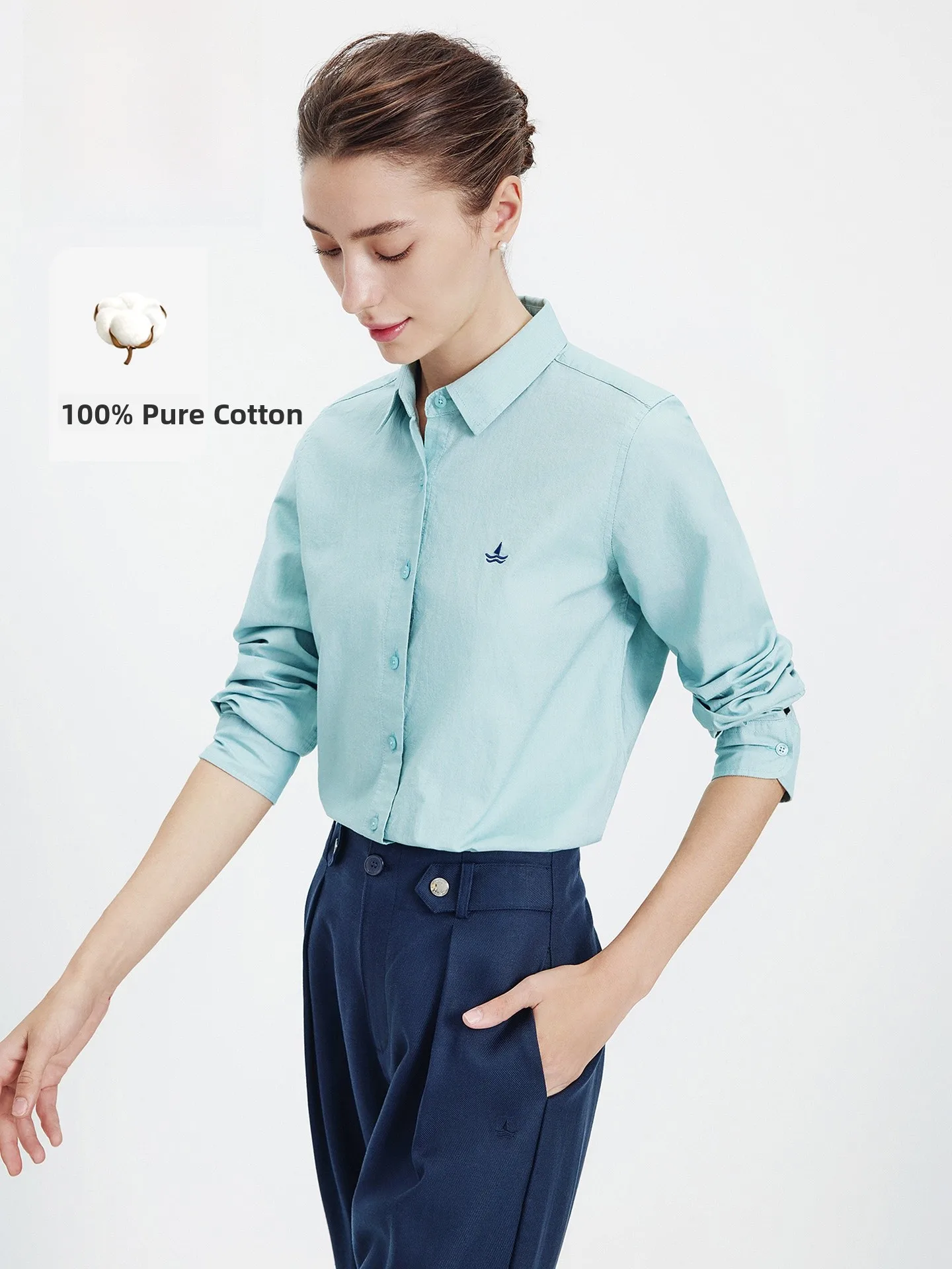 

Navigare Pure Cotton Long Sve irt Women's Casual Commute Sle Loose Fit Button up Top Spring New Arrival