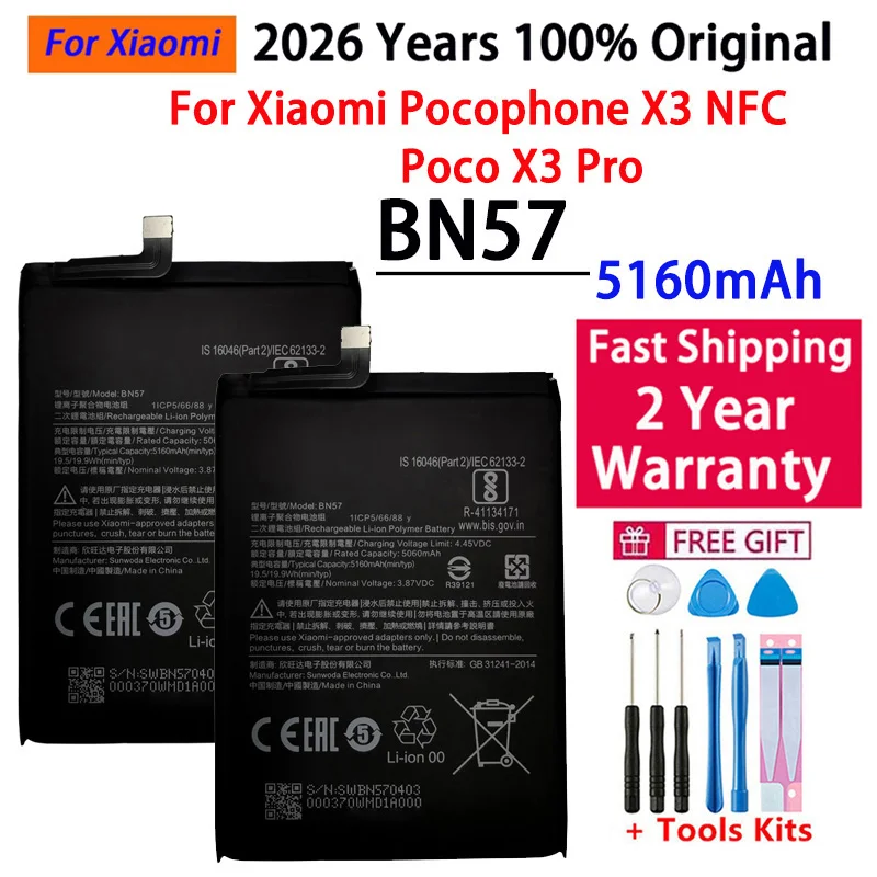 2026 Years 100% Original Battery For Xiaomi Mi Mix 1 2 2S 3 4 Poco X3 F3 Redmi K40 10T 11T Mi 11 Mi11 Lite Ultra Pro Batteries