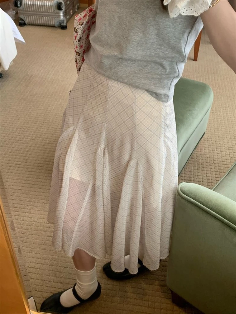 

Deeptown Elegant Tulle Plaid Skirt Women Korean Style Sweet Ruffle Mesh Skirts Vintage Sexy Fairycore Streetwear A-line Skirts
