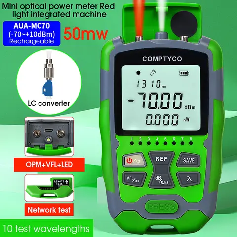 AUA-MC70 광 파워 미터 -70~+10dBm 4 in 1 다기능 OPM 파이버 네트워크 케이블 테스터 VFL 1-50MW(옵션)