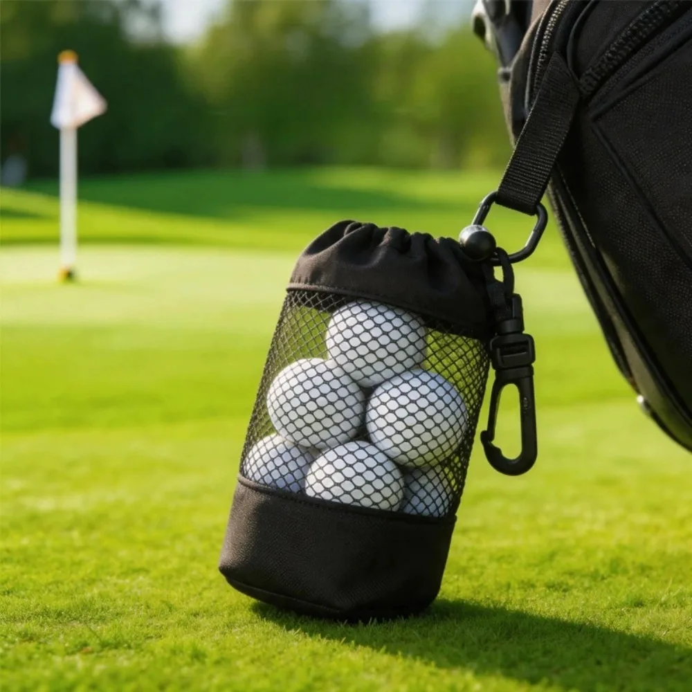 Portable Golf Ball Nylon Storage Bag Mesh Bag with Drawstring Net Fabric Bag Golf Ball Single Side Drawstring Pocket Easy To Use