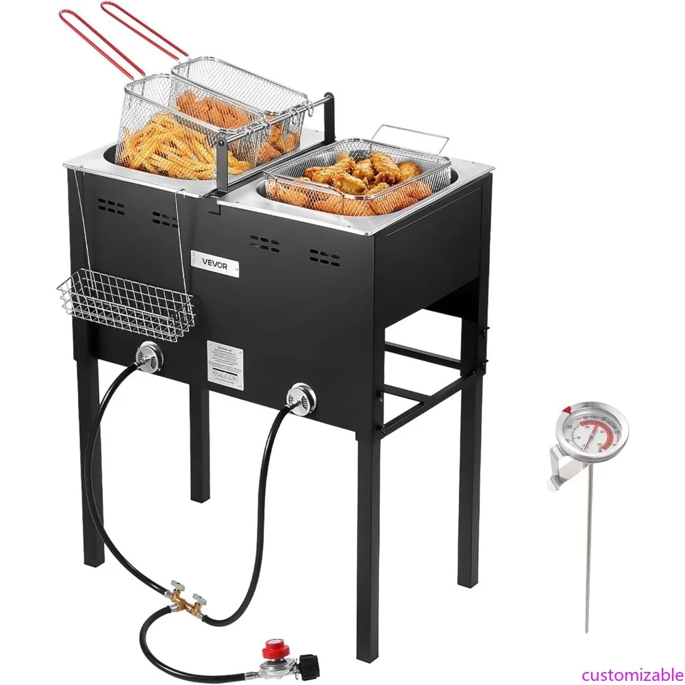 

VEVOR Dual Tank Outdoor Propane Deep Fryer, 16 Quarts x 2, Large Capacity Commercial Stainless Steel Fish Fryer with 3 Baskets