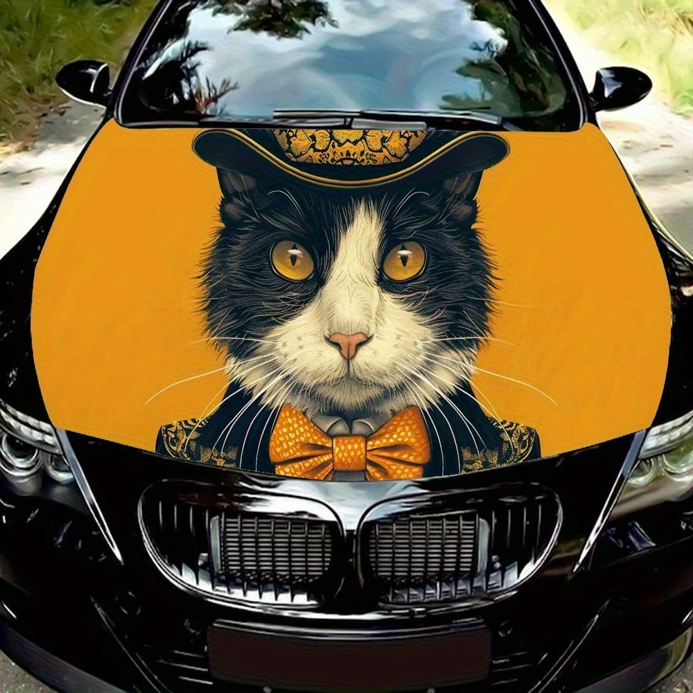 

Top Hat British Style Cat Car Hood Printed Stickers, Cartoon Waterproof And Sun-proof PVC Printed Stickers, Auto Parts Accessori
