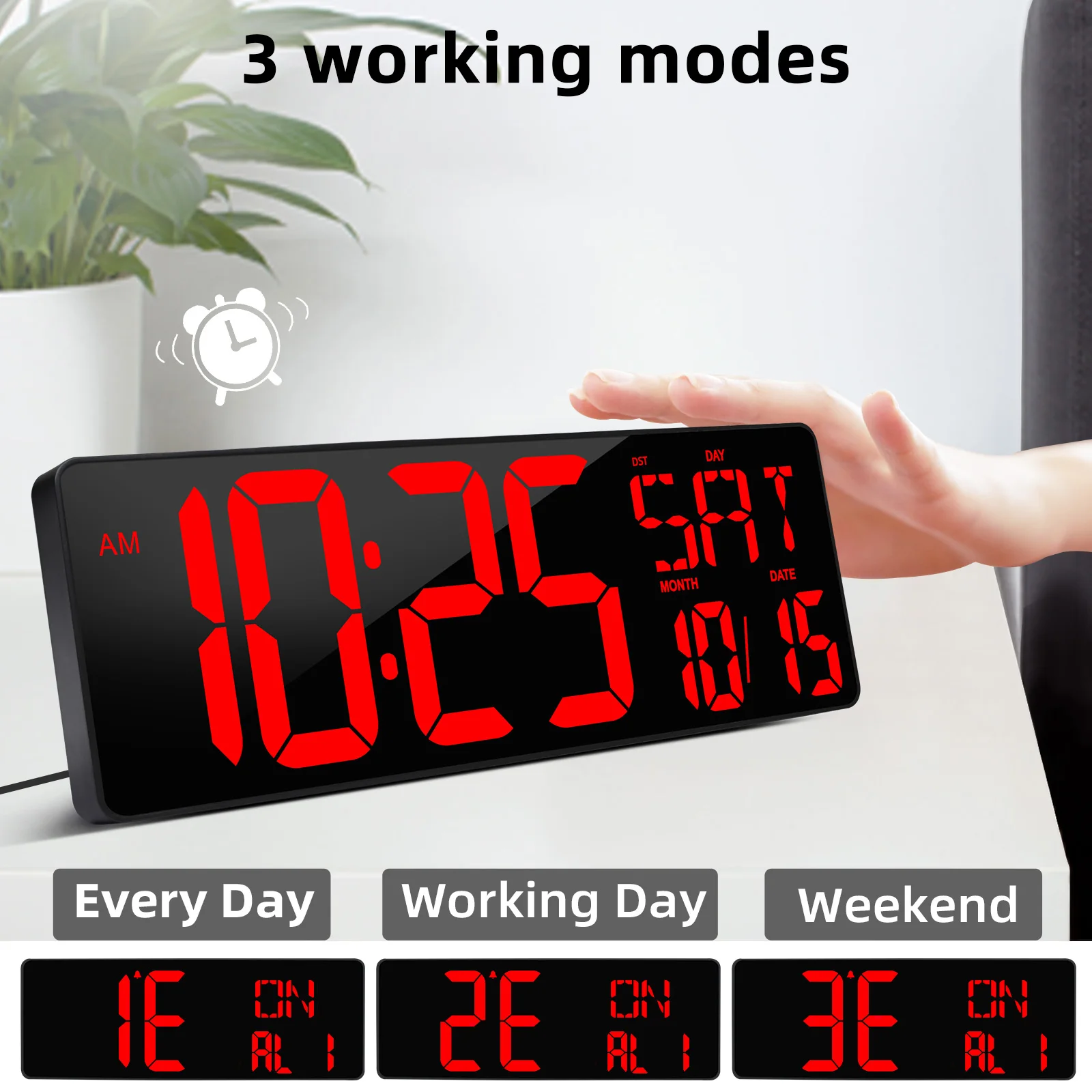 17.2-inch (43.69cm) large LED digital wall clock with remote control large display positive countdown timer port 1 brightness ad