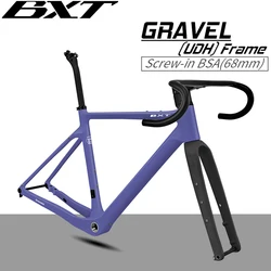 BXT Road Bicycle Frame Gravel Frame Carbon 700C Flat Mount Disc Brake With Carbon Fork and Handlebar Thru Axle 12x142mm
