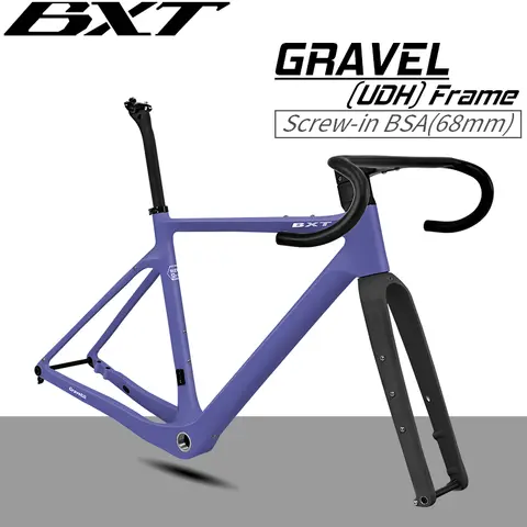 BXT Road Bicycle Frame Gravel Frame Carbon 700C Flat Mount Disc Brake With Carbon Fork and Handlebar Thru Axle 12x142mm