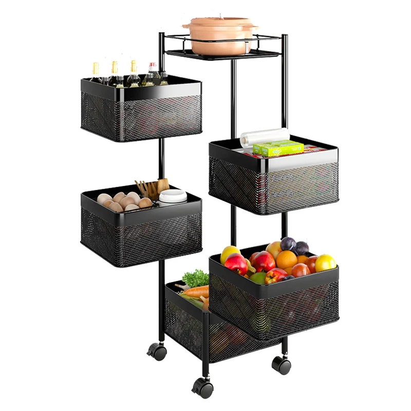 Kitchen vegetable shelves floor-to-ceiling, household multi-functional rotating non-installation vegetable baskets,