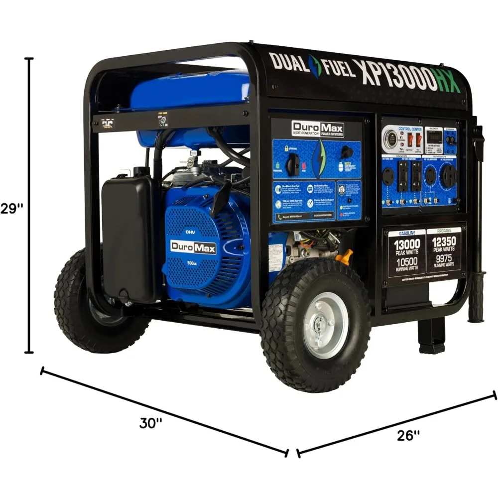 XP13000HX Dual Fuel Portable Generator - 13000 Watt Gas or Propane Powered - Electric Start W/ CO Alert, 50 State Approved, Blue