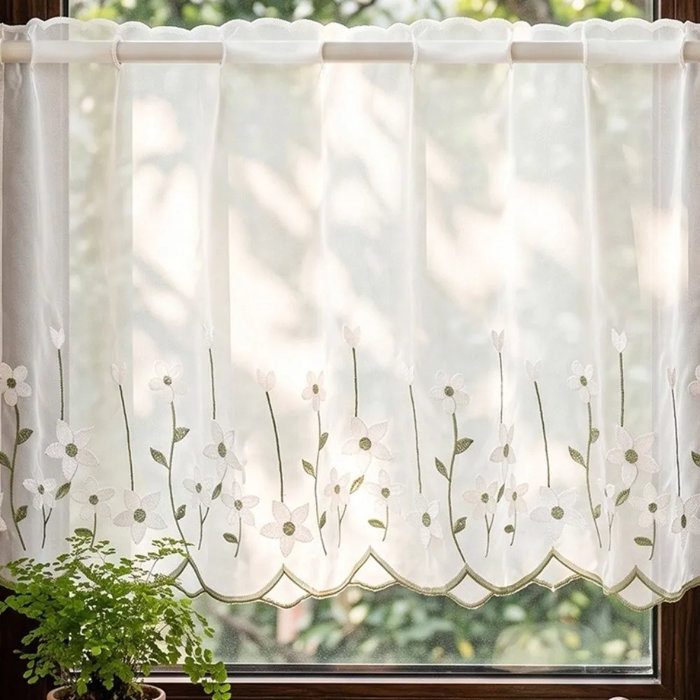 Lavender Pattern Floral Pattern Lace Curtains Dust-Proof Light Blocking Cafe Curtain Cottage Style Embroidered Floral