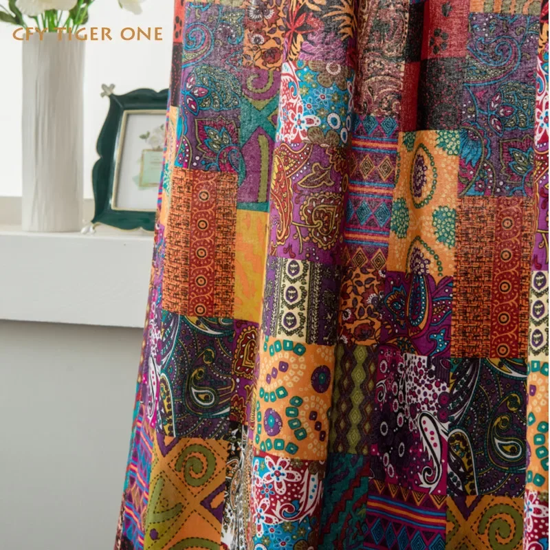 Boho Retro Ethnic Style Pattern Curtains for Bedroom Bohemian Kitchen Curtains Country Style Living Room  Blackout Curtains