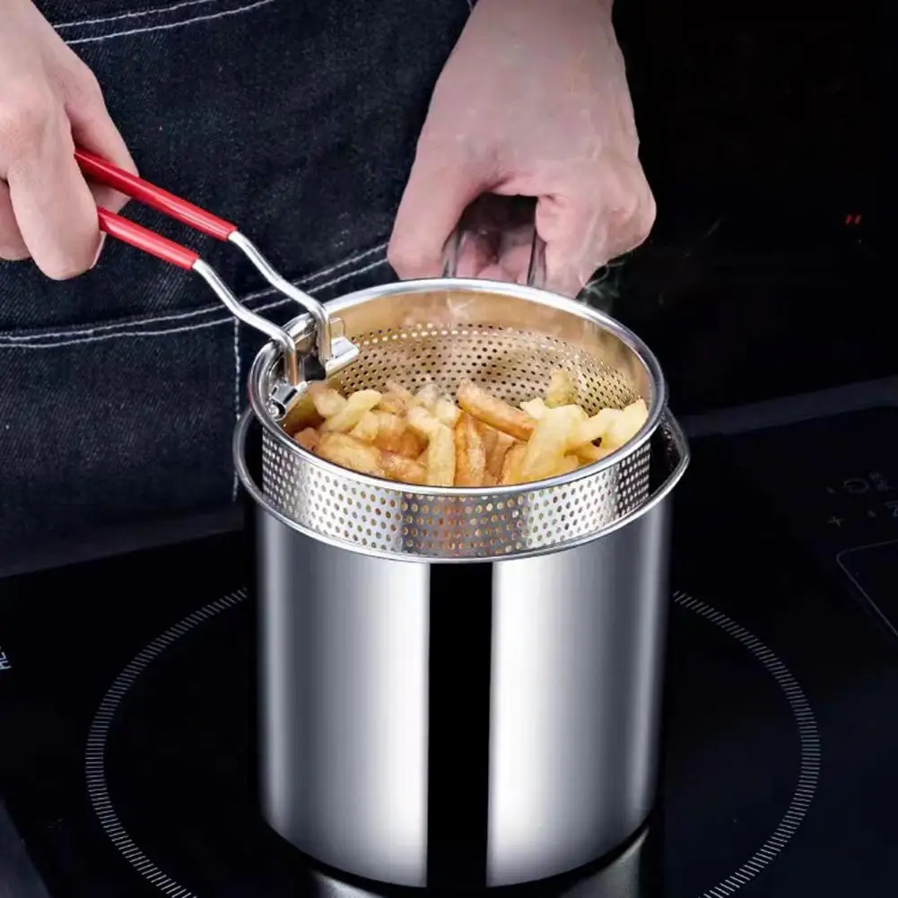 Space-saving Frying Pan Foldable Storage Fry Pan 304 Stainless Steel Multifunctional Mini Fryer Pot with for Home for Oil-saving