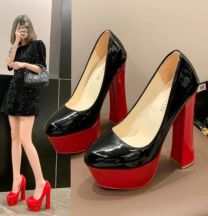 Eilyken Sexy Sequined Cloth Buckle Strap Platform Wedding Peep Toe Women Pumps Very Square High Heel Stripper Club Pumps Shoes