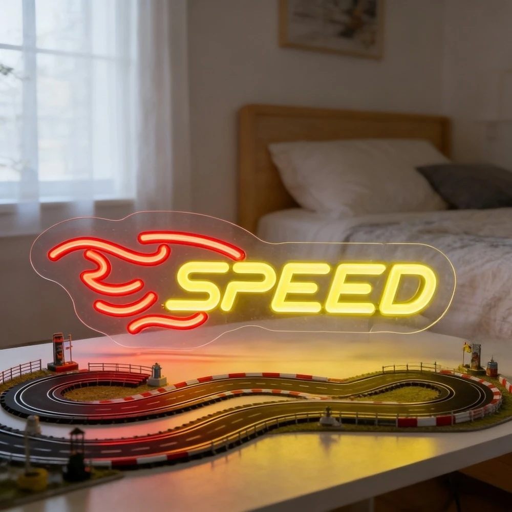 

Неоновая вывеска SPEED Flame с регулируемой яркостью, светодиодный неоновый светильник для гаража, гоночной комнаты, декоративное настенное освещение с питанием от USB для любителей автоспорта