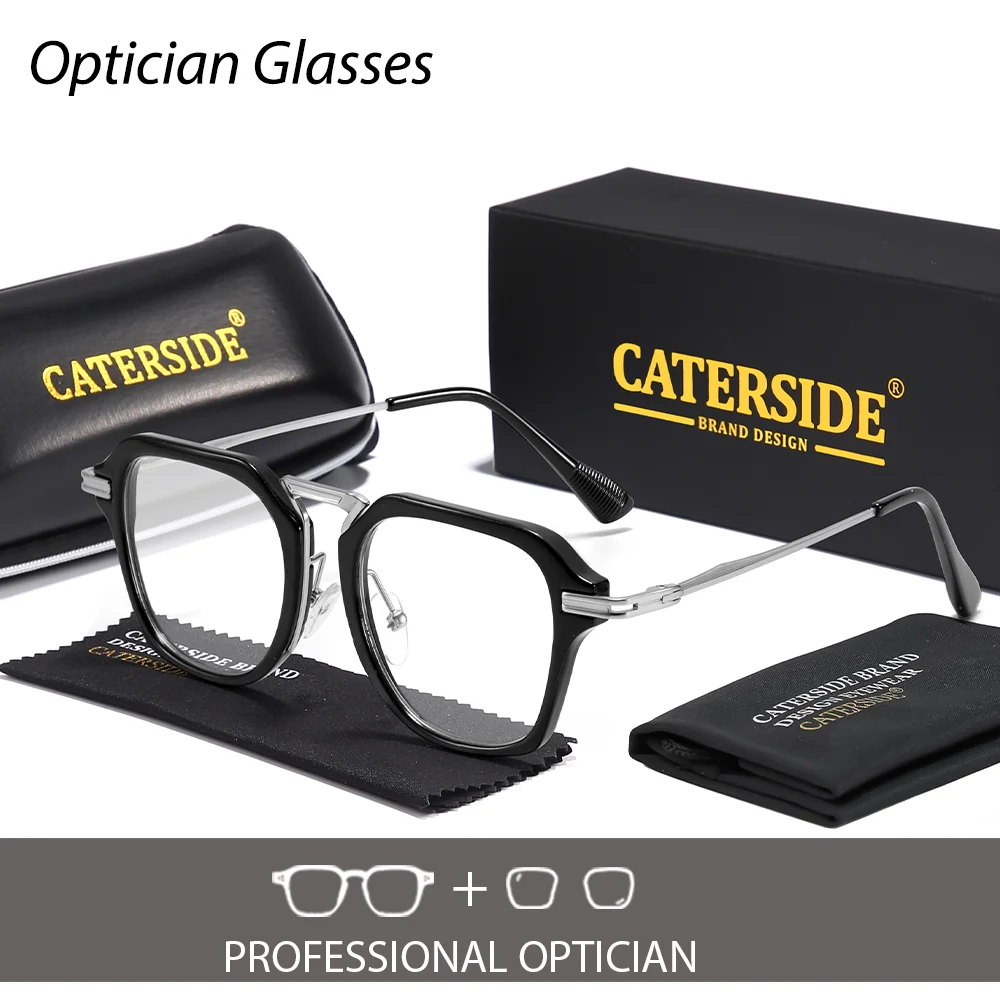 CATERSIDE Retro Men Optical Glasses 1.61 Refractive Index Prescription Glasses Premium Metal Temple Fashionable Reading Glasses
