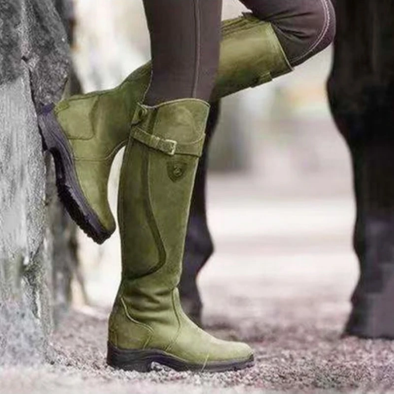 Boots Women Knee High Heels Long Suede Knee-High Square Thigh Hig Size 43 women\'s leather boots Riding booties Motorcycle boots