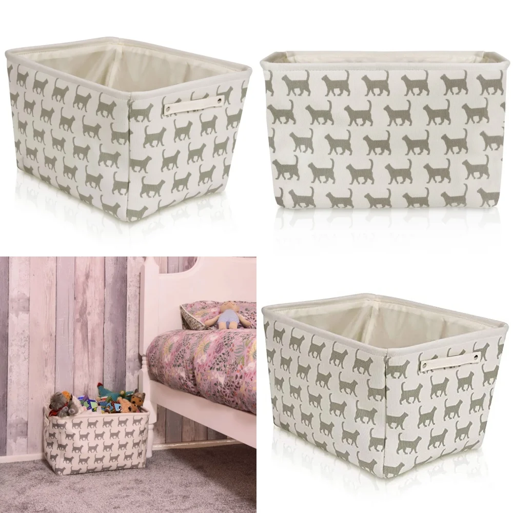 

storage basketsRectangular Storage Basket with Handles 7.5x16x12.25 Inches Cat Print Organizer for Home Closet Laundry Room Gray